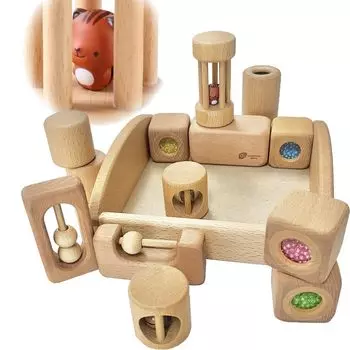 Деревянная игрушка Daiwa Squirrel Forest Sound Blocks Base Scale 13 Pieces Blocks с различными механизмами и звуками Natural Paint Технические характеристики Blocks