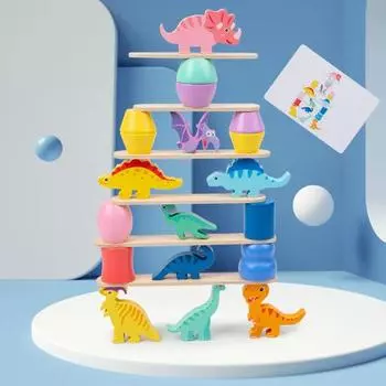 Деревянная игрушка-динозавр, игра-балансировка Монтессори-динозавр с карточками-заданиями, развивающая игрушка-конструктор для детей 1-4 лет Dinosaur