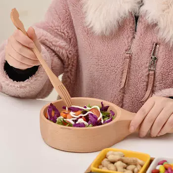 Деревянная миска ручной работы с ручкой для подачи супа и кимчи S