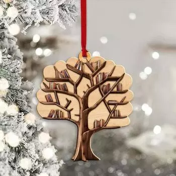Деревянное украшение для книжной полки с подвесным ремешком, креативный 3D дизайн книжной полки, праздничный кулон, украшение для дома