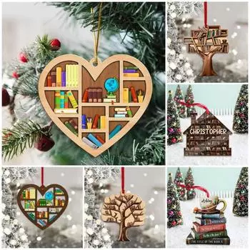 Деревянное украшение для книжной полки с подвесным ремешком, креативный 3D дизайн книжной полки, праздничный кулон, украшение для дома