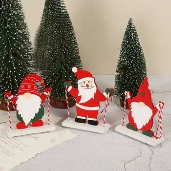 Деревянные лыжи Санта-Клаус орнамент милые фигурки Санта-Клауса подарок Санта-Клауса деревянная статуя рабочего стола