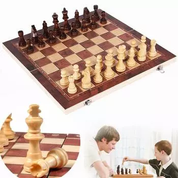 Деревянные шахматы 3 в 1, нарды, шашки, дорожные игры, шахматный набор, доска для дома, международные шахматы 24cm by 24cm коричневый