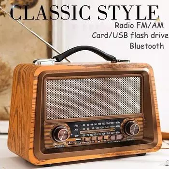 Деревянный ретро портативный беспроводной Bluetooth-динамик Hi-Fi стерео AM/FM радиоприемник плеер USB TF AUX MP3 звуковая коробка в классическом стиле коричневый