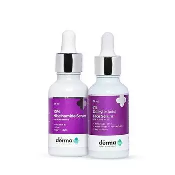 Derma Co No More Acne & Acne Marks Combo - сыворотка для лица с 2% салициловой кислотой (30 мл) + 10% ниацинамидная сыворотка для лица