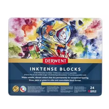 Derwent Watercolour Inktense Металлический набор из 24 2300443 Блоки, Кейс, Цвета,