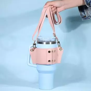 Держатель для бутылки с водой с регулируемым ремешком, прочный, устойчивый к нагрузкам, искусственная кожа, переноска для бутылки с водой через плечо, подмышечная сумка, бутылка для воды розовый