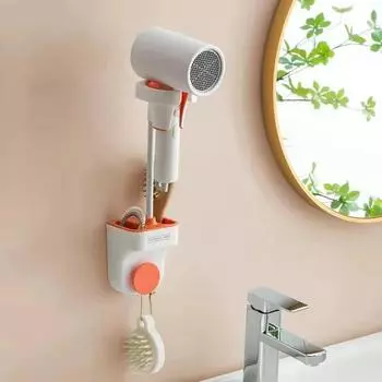 Держатель для фена Hands Free, вращающийся на 360 градусов, полки для ванной комнаты, универсальная стойка для фена, настенное крепление оранжевый