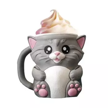 Держатель для пинты мороженого Yousheng Cat с ложкой, многоразовый рукав для пинты для банок с мороженым, содовой, пивом, держатель, удобный захват, аксессуар для десертного стола 1pc серый