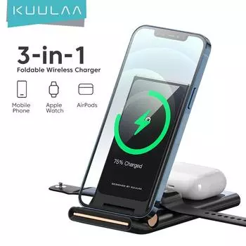 Держатель Kuulaa для смартфона с беспроводной зарядкой, 15 Ватт 15W wireless charger чёрный