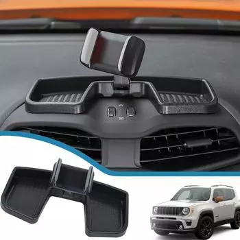 Держатель мобильного телефона для Jeep Renegade 2016-2022, автомобильный GPS-кронштейн, подставка для крепления на приборной панели, ящик для хранения, органайзер, интерьер чёрный