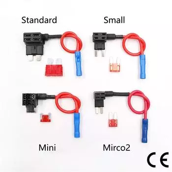 Держатель предохранителя 12 В, адаптер TAP с добавлением цепи Micro2 Mini Small Standard ATM Blade, автоматический предохранитель с держателем с лезвием 10A, автомобильный предохранитель