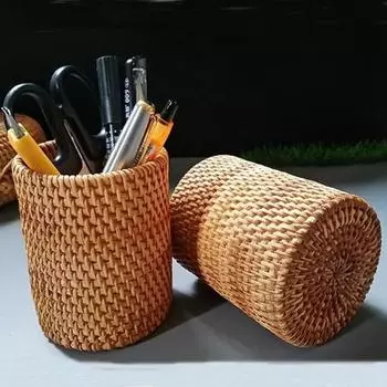 Держатели для ручек из ротанга, настольные аксессуары, ящик для хранения, домашний настольный органайзер, корзины, офисные школьные принадлежности, держатель для канцелярских принадлежностей