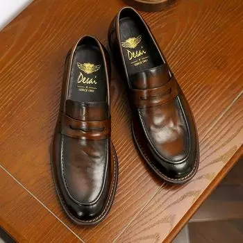 Desai Business Casual Leather Shoes First Layer Cowhead Airful Soft Sole One Pedal Loafers Men s Shoes 37 коричневый