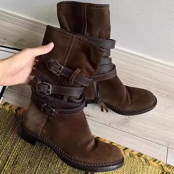 Desert boots new retro straps western cowboy boots women s brown pile boots medium tube knight boots 35