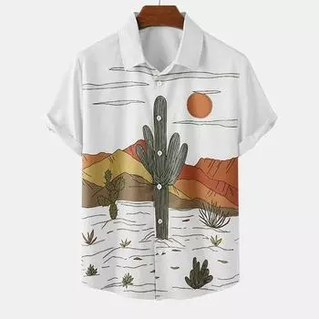 Рубашка Desert Cactus для мужчин с 3D-принтом, летняя гавайская модная рубашка в стиле Харадзюку, топ, блузка с короткими рукавами, для уличного отдыха, пляжная одежда S