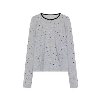 Design Contrasting Color Long-sleeved T-shirt for Women In Autumn New Slim Fit Versatile Student Base Round Neck Top S серый