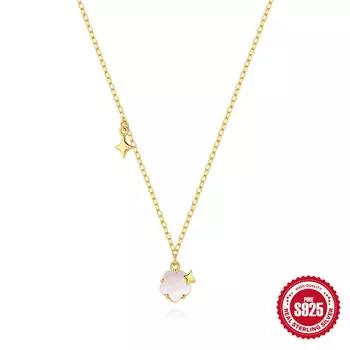 Design Sense Commuting Simple Wear S925 Sterling Silver Five-Petaled Flower White Shell Starry Sky Tetragonal Star Element Claw Necklace 925 silver золотой