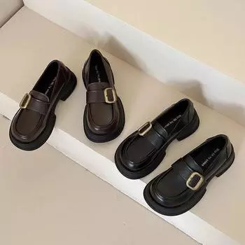 Design sense platform women s 2024 spring new high-end black single shoes British style small leather shoes 35 чёрный