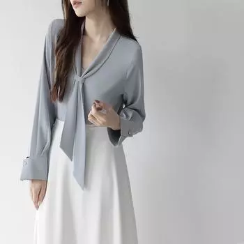 Design-sensing Long-sleeved Shirt for Women In Spring and Autumn New Streamer-sensing Top Temperament Commuter White Shirt S