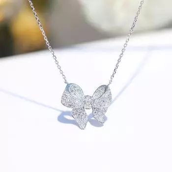 Design-sensory Bow Inlaid with Diamond Tassel Necklace Personality Necklace Clavicle Chain