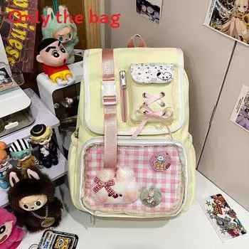 Designed Backpack Minimally With Grid Print And Bow Decoration For Daily