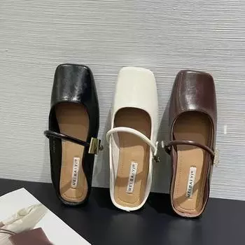 Designer 2025 Spring Square Toe Women Mules Slippers Fashion Shallow Slip On Shoes Ladies Casual Outdoor Flats Sandalias 35 коричневый