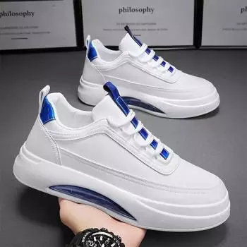 Designer Luxury Men Leather Casual Shoes Summer New Breathable Soft-sole Sneakers Jogging Student Board Shoes Zapatillas Hombre 39 белый