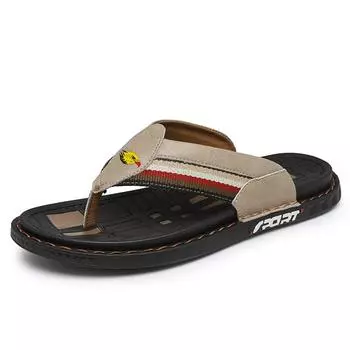 Designer New Massage Soles Men s Home Flat Shoes Fashionable Printed Men s Flip Flops Versatile Casual Shoes Handmade Stitching 38 чёрный