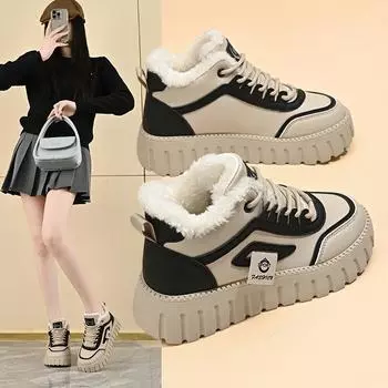 Designer Winter New High Top Casual Shoes for Women Luxury Brand Non-slip Waterproof Warm Snows Boots Female Board Shoe Sneakers 35 чёрный