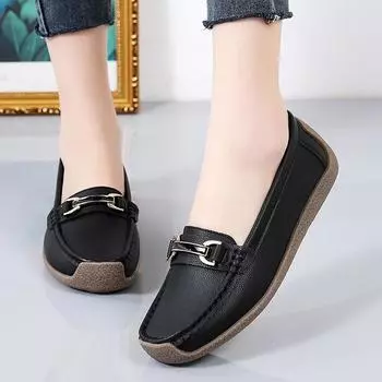 Designer Women Shoes Leather Slip On Flat Shoes for Women Loafers Moccasins Luxury Brand Sneakers for Women Plus Size 35-42 36 чёрный