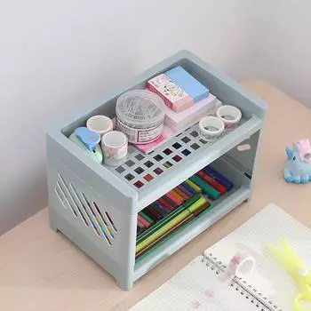 Desktop double-layer storage rack multifunctional storage rack office storage stationery book sorting rack bedroom storage rack синий