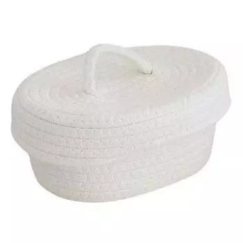 Desktop Storage Box with Lid Handmade Cotton Rope Storage Basket for Makeup Sundries Snack Needles белый