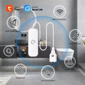Детектор протечки воды Tuya ZigBee WiFi-датчик протечки воды со звуковым сигналом Детектор уровня перелива через Smart Life Управление в реальном времени