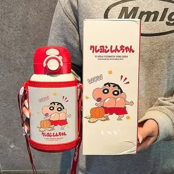 Детская бутылка для воды с трубочкой, большой емкости, термокружка из нержавеющей стали, для студентов мужского и женского пола, детский чайник с защитой от падений 600ml