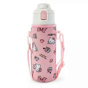 Детская бутылка для воды Sanrio объемом 470 мл, для питья одним нажатием, из нержавеющей стали, Hello Kitty, для холодного хранения, с сумкой-переноской