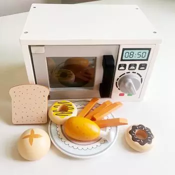 Детская микроволновая печь, духовка, игрушки для выпечки, деревянная имитация, игра дома, кухня, столовая, кухня, интерактивные игрушки для родителей и детей
