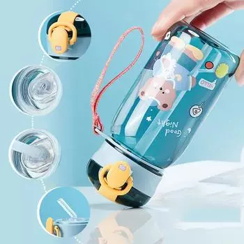Детская мультяшная чашка для воды с соломой, милый медведь, герметичные бутылки для воды, уличная портативная бутылка для питья, детская милая чашка 400ML