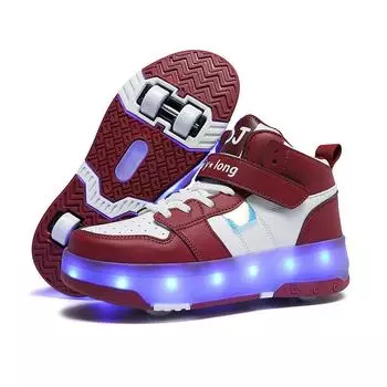 Детская обувь Runaway Shoes для школьников, красочные роликовые коньки с зарядкой, вращающаяся пряжка, деформированные колеса 28