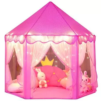 Детская палатка Wilwolfer Princess в форме замка, детская игровая палатка Princess с мерцающим светодиодом Starlight Pink, детский подарок на день рождения/Рождество/игру