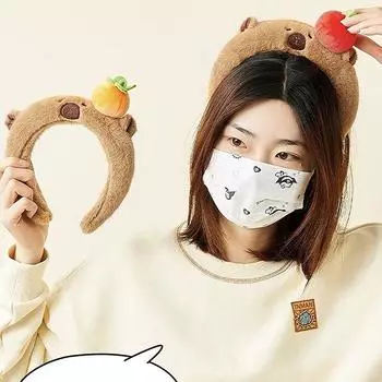 Детская плюшевая повязка на голову Kawaii Capybara, повязка для волос с рисунком аниме куклы, мытье лица, повязка для волос, осенне-зимний головной убор, подарок для девочки