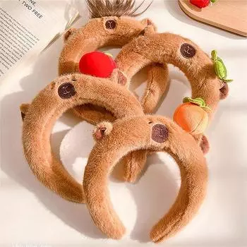 Детская плюшевая повязка на голову Kawaii Capybara, повязка для волос с рисунком аниме куклы, мытье лица, повязка для волос, осенне-зимний головной убор, подарок для девочки