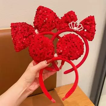 Детская повязка на голову с бантом, Корона, повязка на голову с красным бантом, милый новогодний головной убор для девочек