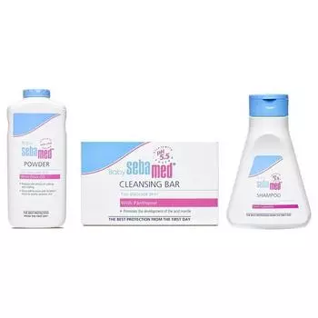 Детская присыпка Sebamed, 200 г и очищающее мыло для малышей - 100 г и детское мыло (Дети) Шампунь 150мл Комбо