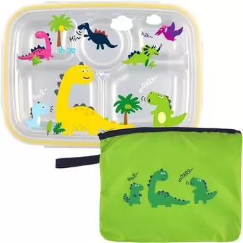 Детская сумка для завтрака Cool Dino Bag из нержавеющей стали, глубокая, тарелка + крышка + сумка, разные цвета, популярные корейские товары для родителей