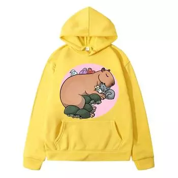 Детская толстовка с капибарой, одежда для мальчиков y2k sudadera, повседневная куртка Kawaii, осенняя толстовка с капюшоном в стиле аниме, флисовый пуловер, детская одежда для девочек 130 чёрный