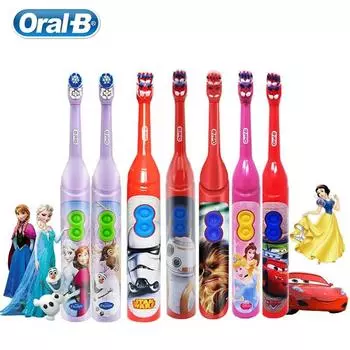 Детская зубная щетка Oral B, вращающаяся насадка, мягкая щетина, нежная чистка полости рта, электрическая зубная щетка с питанием от батареи AA для детей от 3 лет