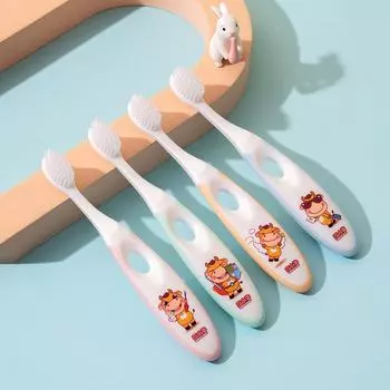 Детская зубная щетка с мягкой щетиной и рисунком из мультфильма, маленькая головка, в индивидуальной упаковке, подходит для детей от 2 до 6 лет Cute Calf синий