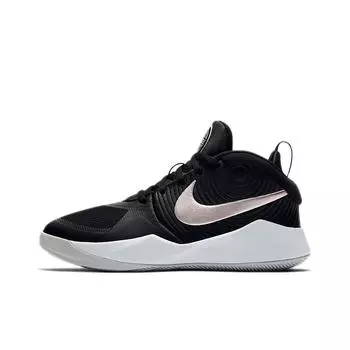 Детские баскетбольные кроссовки Nike Team Hustle D 9 с амортизацией, износостойкие, средней высоты, черно-серебристые, для подростков 36