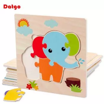 Детские деревянные 3D-пазлы Танграм Фигуры Обучающие образовательные мультяшные животные Интеллект Пазлы Игрушки для детей Подарок